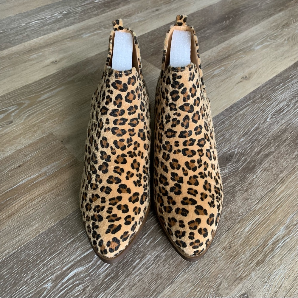 🔥NWOT — Leopard calf hair booties with low heel, side slits and pointed toe